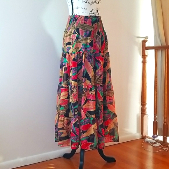 VTG Fashion Bug BOHO Bright Multicolor Floral/Leaves Maxi Gypsy Skirt, Size S - Picture 8 of 16